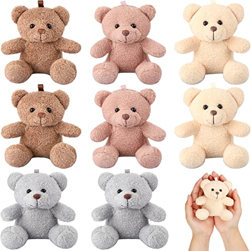 Zomiboo 8 Pcs Bears Plush 4 Inch Mini Bear Stuffed Animal Toys Soft Bear Doll Valentines Day Wedding Gifts Stuffers for Baby Shower Birthday Party Favors