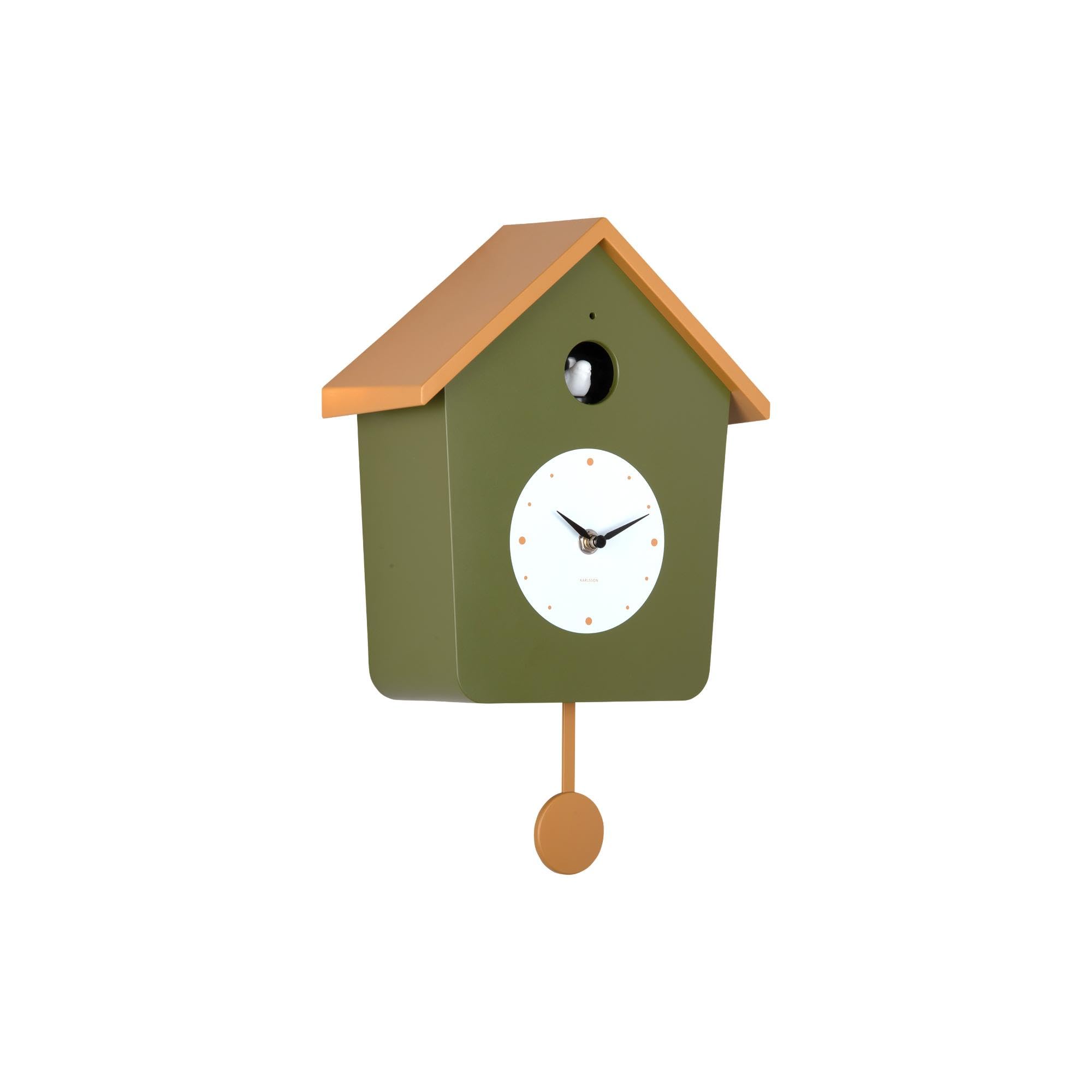 Karlsson Cuckoo Light Wall Clock in Army Green & Ochre Yellow with Pendulum