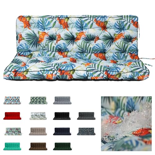 RUFXIEZW Waterproof Porch Swing Cushion Replacement, Thick 2–3 Seat Swing Seat Cushion with Backrest & Ties, Outdoor Bench Cushion for Patio Garden Porch Furniture (Summer, 40 x 55 in)