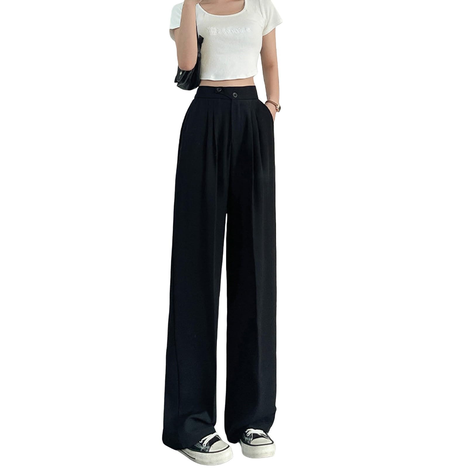 Weite Hose Damen High Waist Palazzo Hosen Anzughose Stoffhose Elegant Lässig Lockere Einfarbig Weites Bein Freizeithose Straight Leg Arbeitshose mit Taschen Schlaghose für Frauen