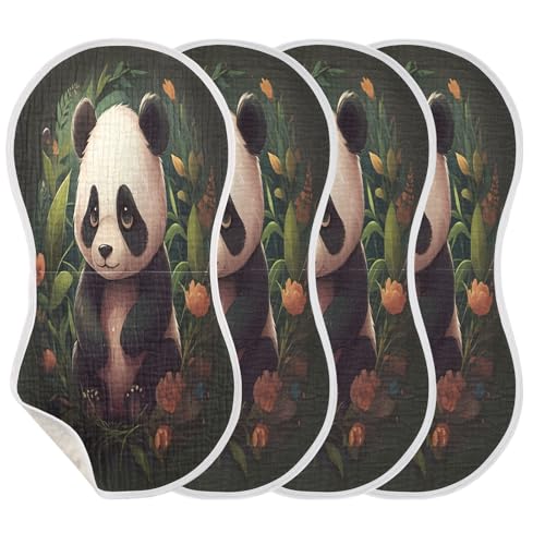J JOYSAY Panda Flowers Leaves Dark Baby Burp Cloths for Boys Girls Large 22''x11'' Cotton 4 Layer Baby Bibs for Infant Spit Up one sizex4