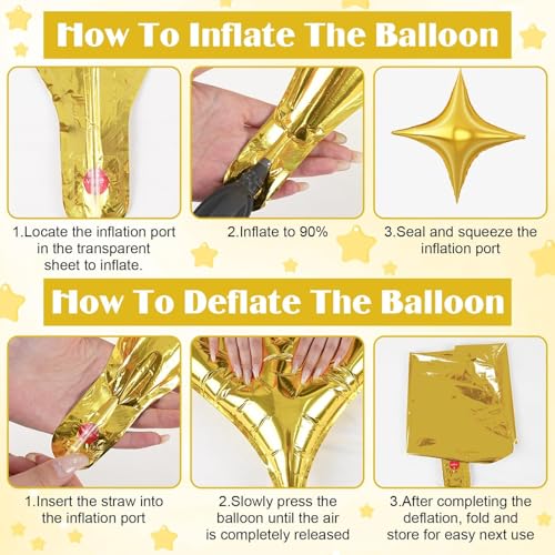Gold Star Balloons,10Pcs Quadrangle Star Balloons,Four Angle Shaped Helium Polyester Film Balloon for Graduation,New Year,Birthday,Engagement,Wedding Party Decorations by GRESATEK - Image 6