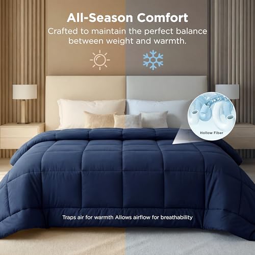 Image of Bedsure Comforter Duvet Insert - Quilted Comforters Oversize Queen, All Season Duvet, GentleSoft Down Alternative Bedding, with 8 Tabs, Gifts for Women /Men, Navy Blue, Oversize Queen 98 x 98 Inches
