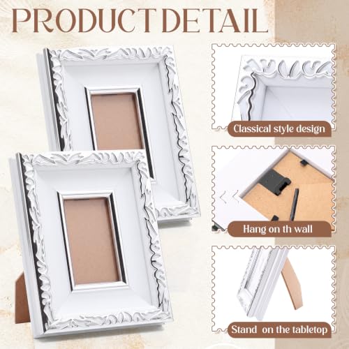 Image of 12 Pack 2 x 3 Inch White Silver Small Picture Frames Bulk | Resin Vintage Mini Antique Ornate Retro Baroque Photo Frames, for Wall Hanging Tabletop Home Decor, Wedding Christmas Display