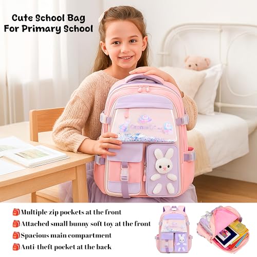 Image of Storite School Bag for Kids Girls 20L | Cute Waterproof Backpack with Chest Strap | Large Capacity Backpack with 180 Wide Opening|Bottle Pocket & Organizer