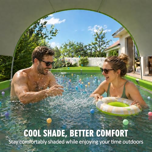 Image of 167 inch Large Foldable Pool with Canopy, Non Inflatable Pool, Foldable Swimming Pool for Adults, Above Ground Pool with Shade, 167 x 81 x 26 in, Gray Green