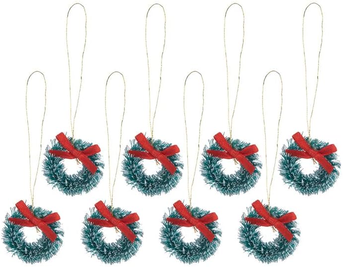 Mini Holiday Wreath -Tiny Sisal Wreath Accented with White Faux Snow & Red Bow -Crafts and Dolls - 1 Inch - Set of 8 - Image 4