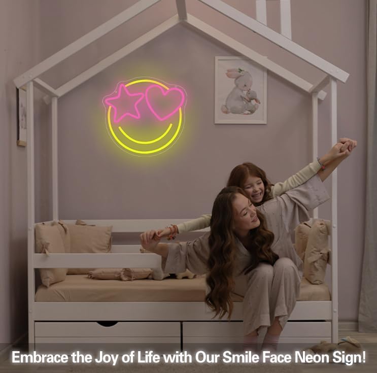 Miniatura 2 de Letrero de neón de cara sonriente, regulable con luces LED de cara sonriente para decoración de pared, alimentado por USB, para sala de juegos,