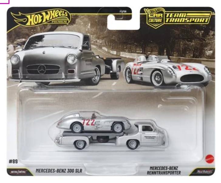 Image of Hot Wheels Team Transport Mercedes Benz 300 SLR UHLENHAUT, 1:64 Scale Car & Transport, Gift for Race Fans & Toy Car Collectors