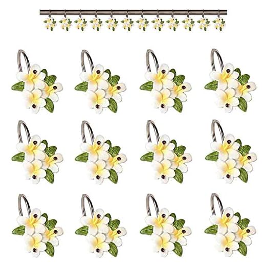 Tangger 12 st vit blomma dekorativ duschdraperi krokar metall U-form