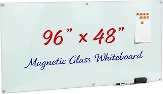 ELUNEX Magnetic Glass Whiteboard for Wall, 96" x 48", White, Frameless Dry Erase Board for Conference Room & Team Collaboration, Set of 8 Strong Magnets Included
