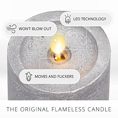 Image of Luminara Realistic Artificial Flame Frosted Silver Metallic Glitter Candle (3 x 6.5-inch) Moving Flame LED Battery Operated Lights - Unscented - Remote Sold Separately
