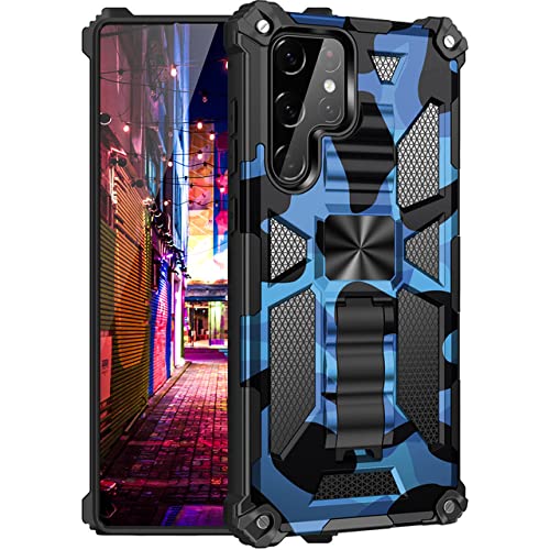Coque Samsung Note 20 antichoc camouflage bleu avec support invisible