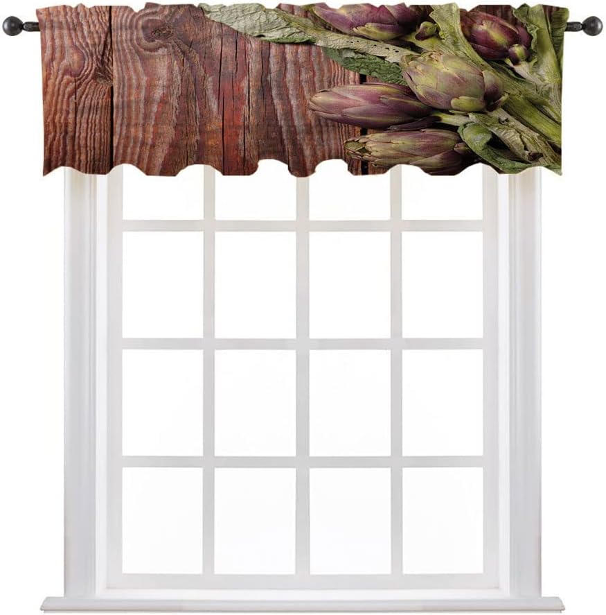 Valance Curtains, Artichoke Waterproof Window Valance, Fresh Picked Eat, 60" W x 18" L, Bedroom Bathroom Living Room Dining Room, Multicolor