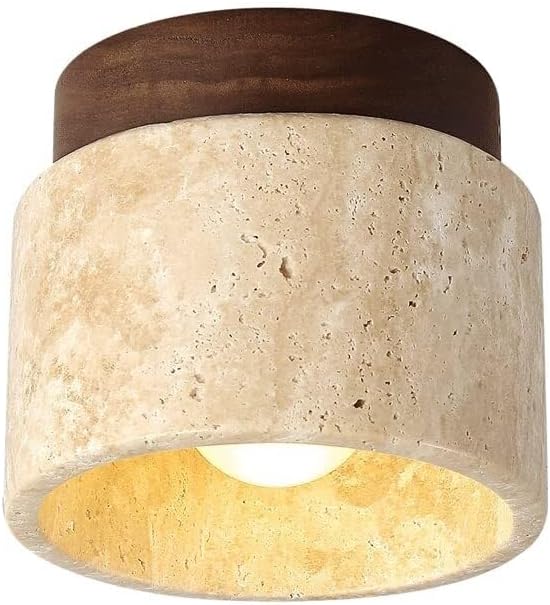 E27 Semi Flush Mount Ceiling Light Fixture Marble Small Chandelier Retro Ceiling Lamp Wood Color and Black Walnut Color Base, for Farmhouse Kitchen Entryway Hallway Bedroom Dining Room Foyer