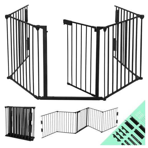 PEILU Schwarz Kaminschutzgitter mit Tür Metall Ofenschutzgitter Kinderschutz Absperrgitter Türschutzgitter Tierschutzgitter Laufstall Kamingitter für Kinder Order Haustier (300cm)