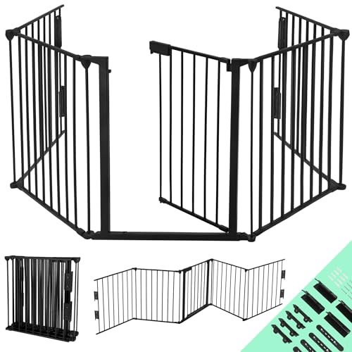 PEILU Schwarz Kaminschutzgitter mit Tür Metall Ofenschutzgitter Kinderschutz Absperrgitter Türschutzgitter Tierschutzgitter Laufstall Kamingitter für Kinder Order Haustier (300cm)