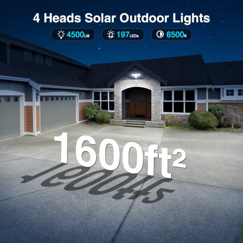 SZPOWER 4500LM Solar Lights Outdoor Waterproof, 254 LED Solar Flood Lights Outdoor with 2 Motion Sensor, 4 Heads Security Light for Yard Outside House Garage 2 Pack - image 2