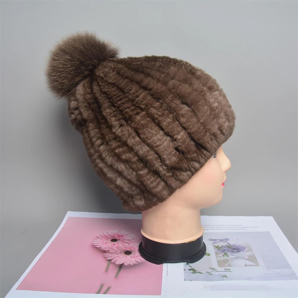 Bonnets tricotés épais et chauds pour femme - Bonnet tricoté à pompon - Bonnet de ski pour l'hiver