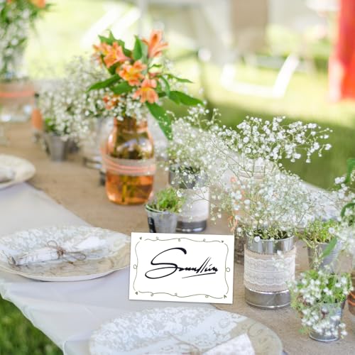 Whaline 100Pcs Place Cards Tented Card Green Swirl Heart Seating Cards for Wedding Birthday Bride Shower Party Table Setting, 3 x 4.6 Inch