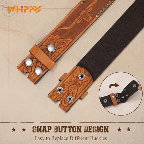 WHIPPY Western Belts for Men without Buckle Cowboy Belt Western Leather Belt Strap for Men Women Vintage Belt for Jeans3