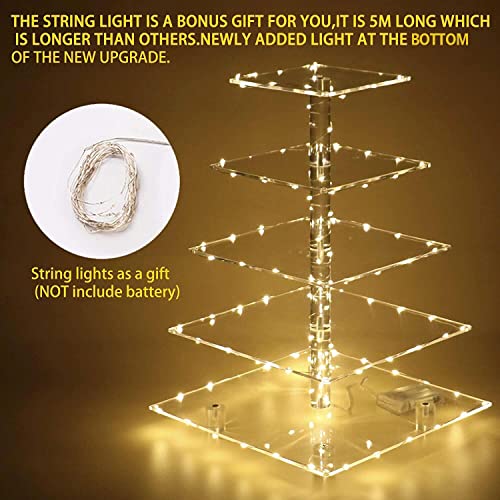 Pastry Stand 5 Tier Acrylic Cupcake Display Stand Cake Stand Dessert Stand Cupcake Holder Pastry Serving Platter Candy Bar Party Décor Wedding Birthday Holidays，Christmas（Yellow Light） #TOP4