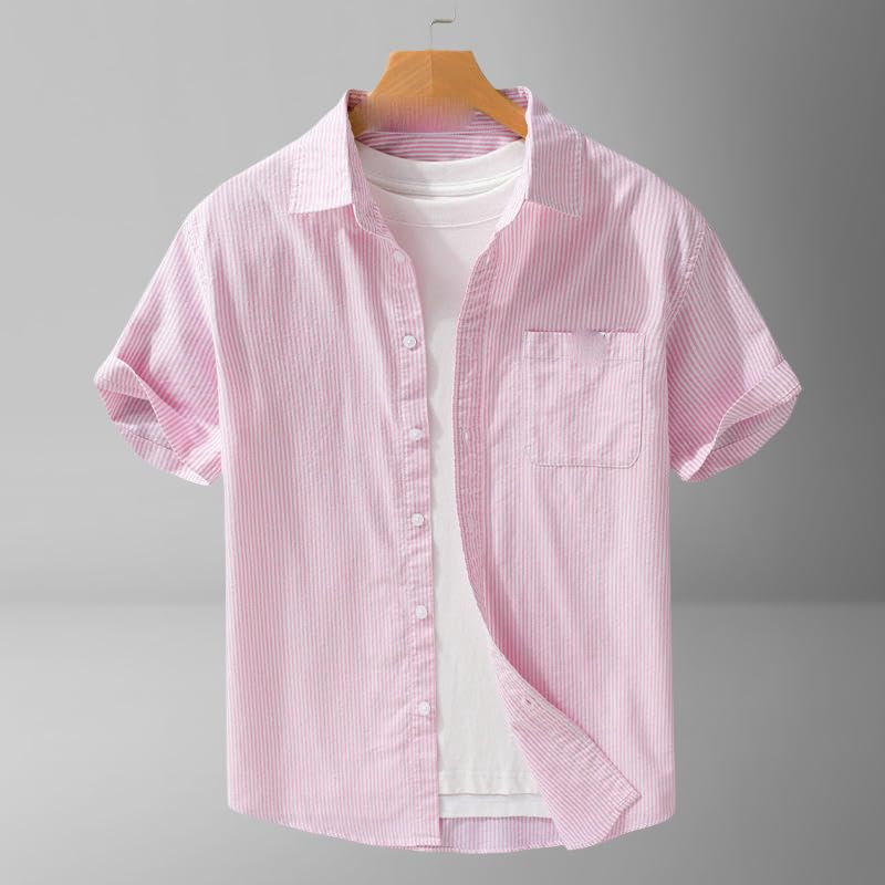 Chemise d'été Oxford rayée coupe ample manches courtes style décontracté