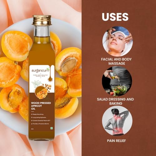 Image of Wood Pressed Apricot Kernel Oil | Cold Pressed Khubani (Khurmani) Seed Oil | Pure & Natural for Hair, Face, Skin, Body Massage & Daily Care | Rich in Vitamin A & E | 100 ml (Glass)