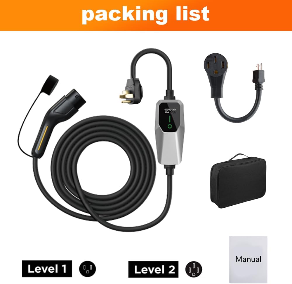 Junsun Level 1&2 EV Charger 32Amp 110V-240V with 20FT Cable, Portable Home Charger NEMA 14-50 5-15 Plug for All SAE J1772 Electric Cars - Image 6