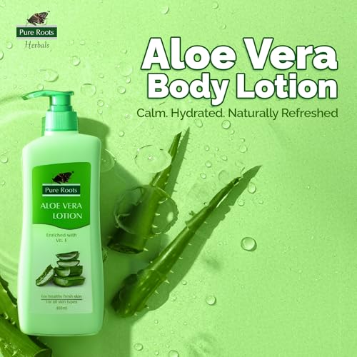 Image of Pure Roots Body Lotion Aloe Vera 400ml - Pack of 2 - Moisture Nourishing Lotion for All Skin Types, Fast Absorbing, Non-Sticky, Instant Hydration in Summer for Men & Women Soothing Skincare