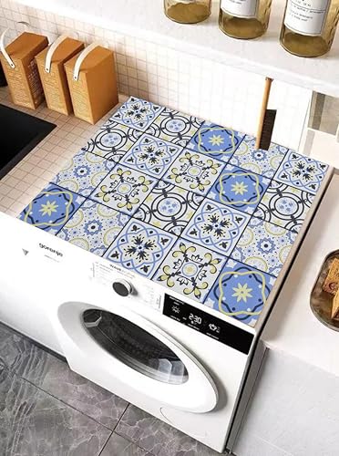 Image of HomeCloud Washing Machine Protective Mat for Top of Washer and Dryer - Non-Slip Waterproof Dust Cover for Laundry & Kitchen (60 x 60) (Blue Yellow)