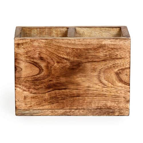 Silverware Holder Caddy, 2 Compartments Wooden Utensil Holder Flatware with Napkin Holder, Wooden Cutlery Holder Organizer Containers for Party, Kitchen Countertop, Forks, Spoons, Knives, Napkins - Image 5