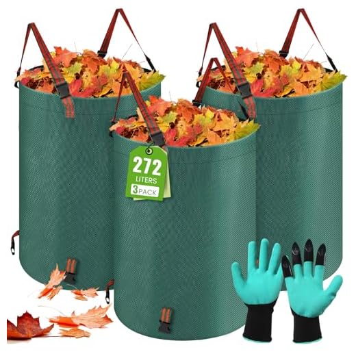 SAMISO 3 x 272 L Sacchi da Giardinaggio,Sacchi Giardinaggio Pieghevole,Sacchi per rifiuti da giardino con manici,Riutilizzabile Borsa da Giardino,Include Un Paio di Guanti protettivi