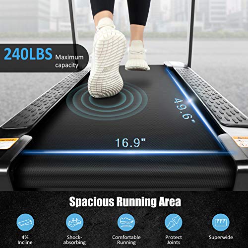 Folding Treadmill for Home, Cardio Running Machine with Incline 4%,12 Program, 3.0HP Power 8.7 MPH Max Speed, LED Touch Screen, 7 Color LED Lights, Bluetooth Speakers, APP Control, Heart Sensor