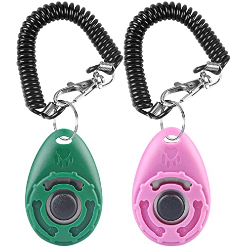 Diyife Dog Clicker [2 PCS Green&Pink] Pet Training Clicker with Wrist Strap for Dog Cat Horse