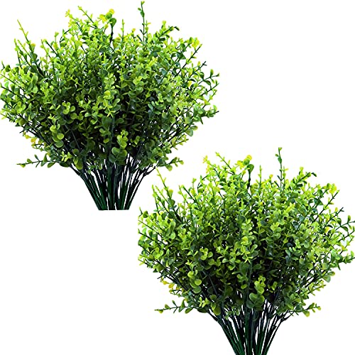 Pasyou Künstliche Sträucher, Kunststoff, Eukalyptusgras, künstliche Sträucher, grüne Blätter, Sträucher, für drinnen und draußen, Zuhause, Garten, Party, Veranda, Hochzeit, DIY, Füller, 8 Stück Cover
