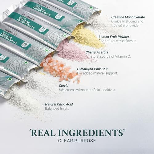 Image of TrueBasics Clean Creatine Monohydrate Powder, Citrus Flavor, 30 Sachets | 3g Creatine per Sachet