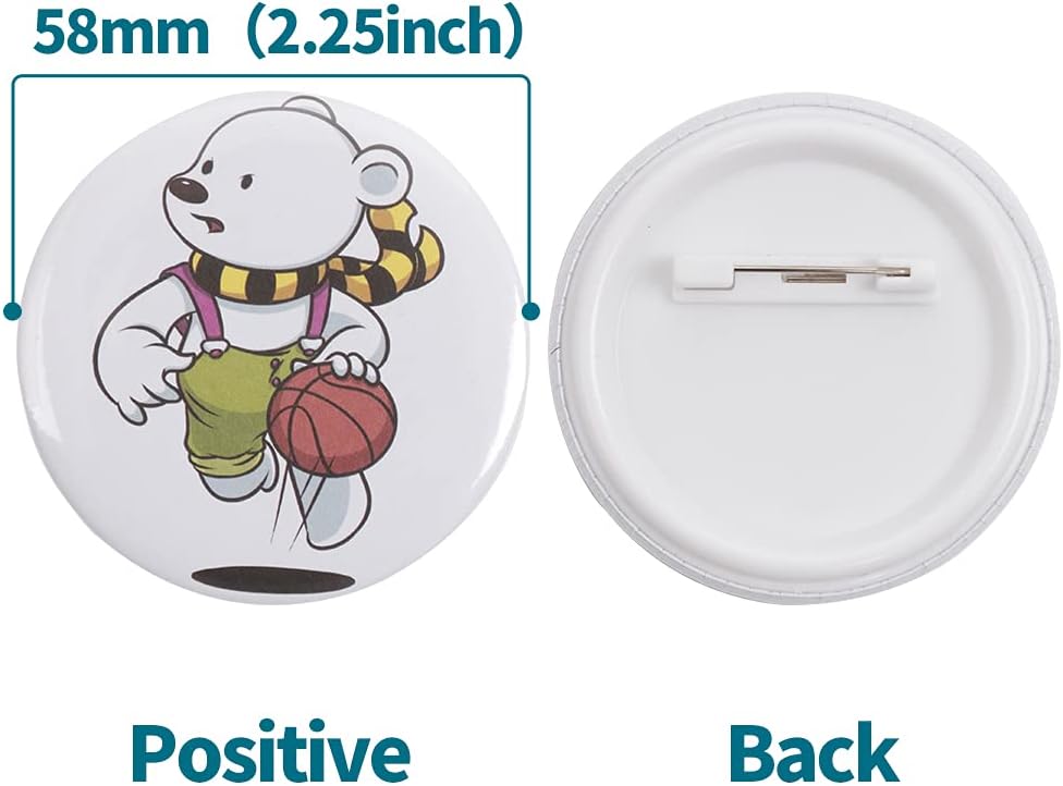 200 Sets 58mm(2.25 in) Blank Pin Back Buttons Parts for Button Maker Machine 58mm, Round Badge Making Supplies, Includes Metal Cover, Plastic Button Back Cover, Clear Film&Blank Paper 58mm 200Sets