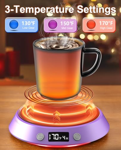 Image of Kepwam Coffee Mug Warmer - 50W Electric Coffee Warmer for Desk 3 Temp Settings & 2-9 Timer Smart Cup Warmer for Desk Candle Warmer Plate with LED Lights Beverage Tea Milk Warmer for Home & Office
