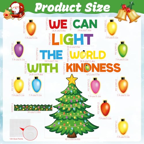 Image of Christmas Bulletin Board Decorations Set for Classroom, Office, School, Home - Colorful Light Bulbs, Tree Cutouts for Xmas Holiday Winter Party Wall Decor