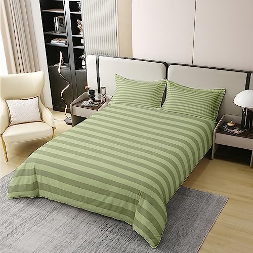100% Cotton Green Stripe Bedding Set King Striped Duvet Cover for Kids Boys Girls Teens Adult Farmhouse Horizontal Stripes Geometric Lines Comforter Cover Ticsuper King Stripes Gothic Quilt Cover - Image 2