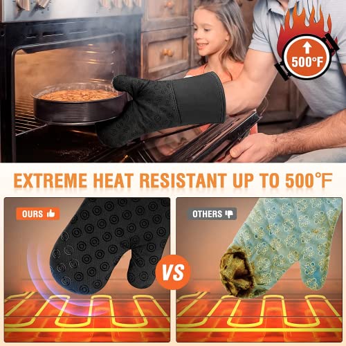 Oven Mitts And Pot Holders Set: 500℉ Heat Resistant Oven Gloves With Ovenmitts Hotpads And Kitchen Towels - Extra Long Kitchen Mittens And Potholders With Non-Slip Silicone Surface Safe For Cooking #TOP2