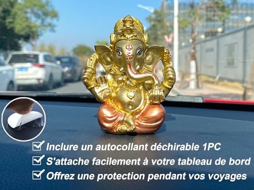 BangBangDa 3.5" H Lord Ganesha Statue for Car Dashboard Decor | with 1pc sticker, Small Ganpati Idol for Car