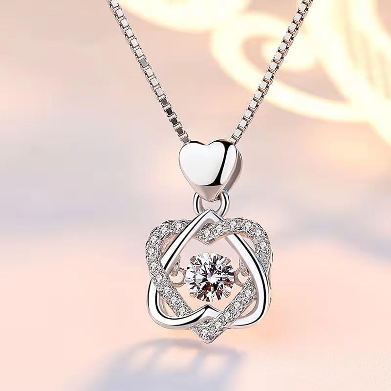 Sterling Silver Heart Pendant Necklace with Sparkling Cubic Zirconia – Infinity Love Knot Design, Gift for Women - Image 4