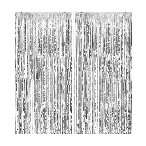 Valuehall Rideau Métallique de Frange 2.5 x 0.99M Foil Fringe Rideau Rideau à Franges en Aluminium Rideau Brillant Métallique pour Fête de Mariage d'anniversaire Décoration, Noël Party V5A02 (Argent) Cover
