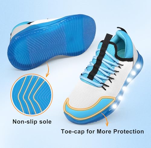 YESKIS Toddler Boys Light Up Shoes Lightweight Mesh Breathable Fashion Led Flashing Walking Running Sneakers for Little Kid Blue 12