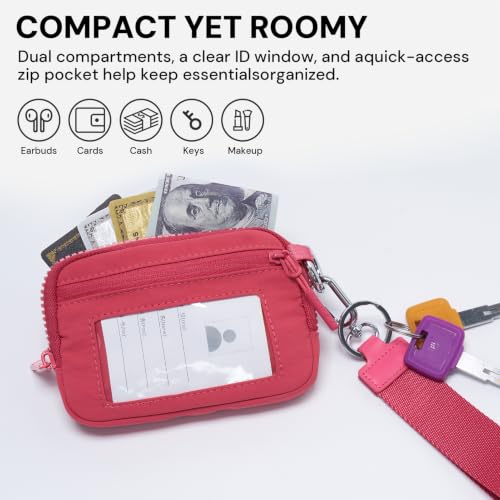 Image of Wristlet Wallet for Women with Clear ID Window, Zip Coin Purse and Keychain | 3 Card Slots, Exterior Zip Pocket, Inner Mesh Pouch, Lipstick Holder, Detachable Wrist Strap, Lightweight Nylon