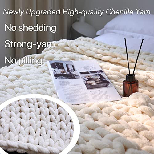 Maetoow Chenille Chunky Knit Blanket Throw （40×50 Inch）, Handmade Warm & Cozy Blanket Couch, Bed, Home Decor, Soft Breathable Fleece Banket, Christmas Thick And Giant Yarn Throws, Cream #TOP1