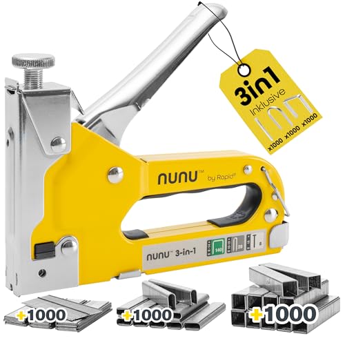 Rapid NUNU 3-in-1 Handtacker, Set mit 3.000 Klammern und Nägel...