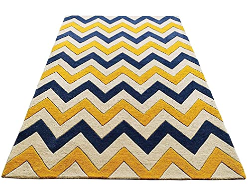 Image of Mordern Design Handmade Tufted Carpet Pure Woollen Export Quality Carpet for Living Room, Bedroom Hall [ Size 4 x 6, Color Gold Blue ]